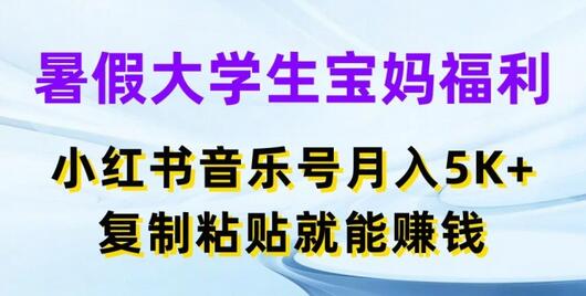 暑假大学生宝妈福利，小红书音乐号月入5000+，复制粘贴就能赚钱-稳赚族