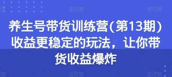 养生号带货训练营(第13期)收益更稳定的玩法，让你带货收益爆炸-稳赚族