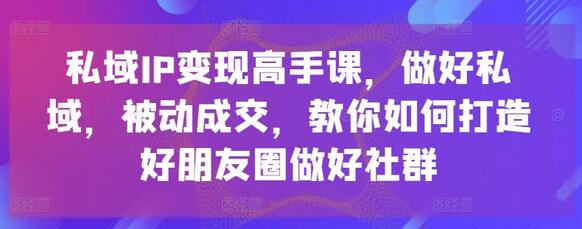 私域IP变现高手课，做好私域，被动成交，教你如何打造好朋友圈做好社群-稳赚族