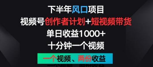 下半年风口项目，视频号创作者计划+视频带货，一个视频两份收益，十分钟一个视频-稳赚族