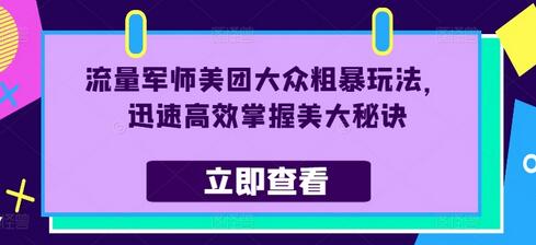 流量军师美团大众粗暴玩法，迅速高效掌握美大秘诀-稳赚族