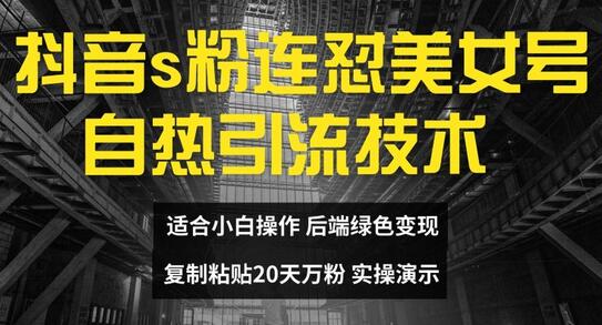 抖音s粉连怼美女号自热引流技术复制粘贴，20天万粉账号，无需实名制，矩阵操作-稳赚族