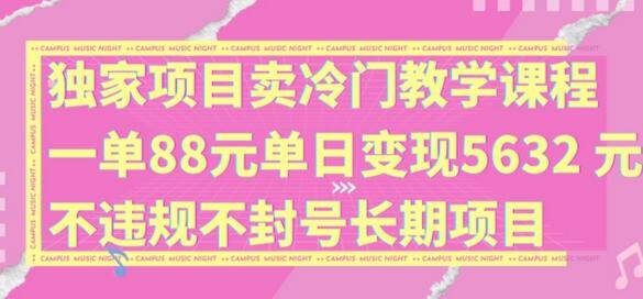 独家项目卖冷门教学课程一单88元单日变现5632元违规不封号长期项目-稳赚族