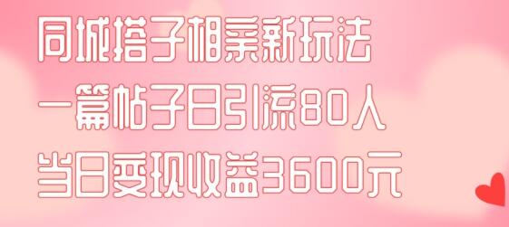 同城搭子相亲新玩法一篇帖子引流80人当日变现3600元(项目教程+实操教程)-稳赚族