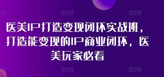 医美IP打造变现闭环实战班，打造能变现的IP商业闭环，医美玩家必看!-稳赚族