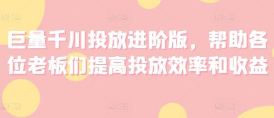 巨量千川投放进阶版，帮助各位老板们提高投放效率和收益-稳赚族