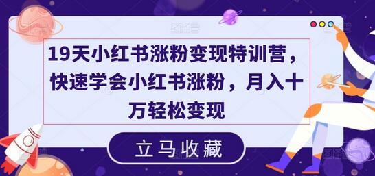 19天小红书涨粉变现特训营，快速学会小红书涨粉，月入十万轻松变现-稳赚族