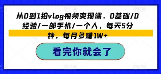 从0到1拍vlog视频变现课，0基础/0经验/一部手机/一个人，每天5分钟，每月多赚1W+-稳赚族