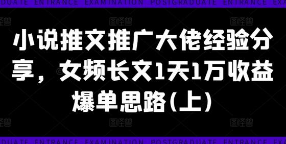 小说推文推广大佬经验分享，女频长文1天1万收益爆单思路-稳赚族