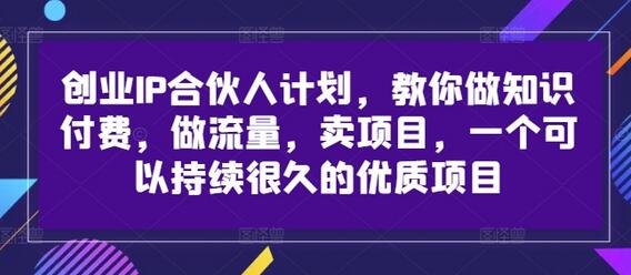 创业IP合伙人计划，教你做知识付费，做流量，卖项目，一个可以持续很久的优质项目-稳赚族