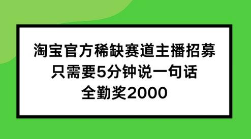 淘宝官方稀缺赛道主播招募 ，只需要5分钟说一句话， 全勤奖2000-稳赚族