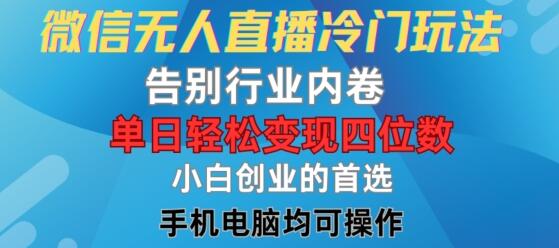 微信无人直播冷门玩法，告别行业内卷，单日轻松变现四位数，小白的创业首选-稳赚族