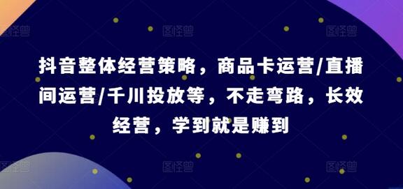 抖音整体经营策略，商品卡运营/直播间运营/千川投放等，不走弯路，学到就是赚到【录音】-稳赚族