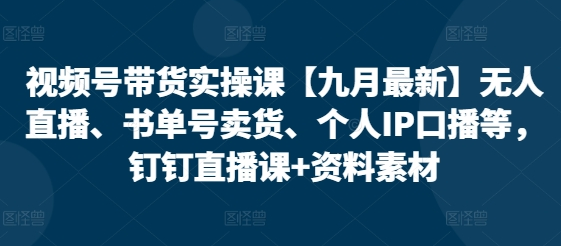 视频号带货实操课【10月最新】无人直播、书单号卖货、个人IP口播等，钉钉直播课+资料素材-稳赚族