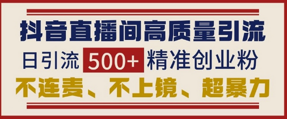 抖音直播间引流创业粉，无需连麦、不用上镜、超暴力，日引流500+高质量精准创业粉-稳赚族